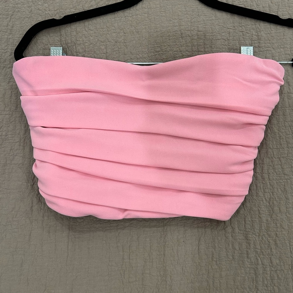 ZARA Pink Strapless Ruched Top